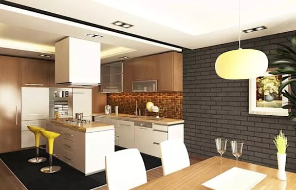 renovated kitchen with white cabinets