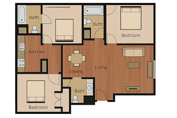 a cutaway view of a furnished house with a playground