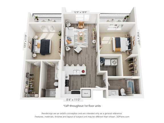A floor plan of a house with three bedrooms, a living room, a kitchen, and a bathroom.