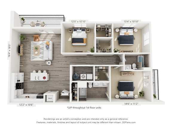 A floor plan of a one-bedroom apartment with a living room, kitchen, and bathroom.