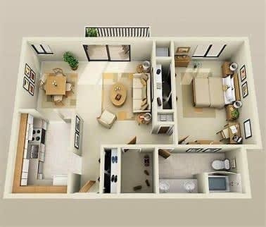 a floor plan of a house with a bedroom and a living room