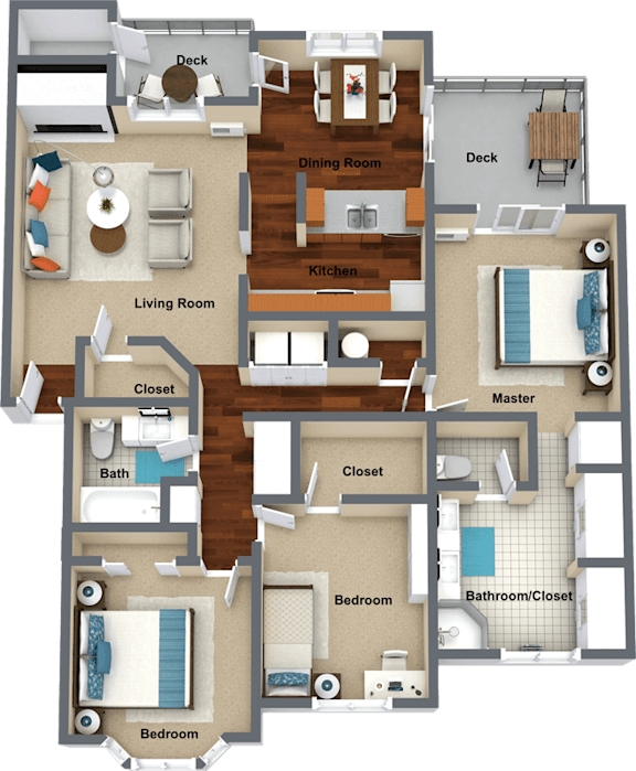 a 3d rendering of a floor plan of a house
