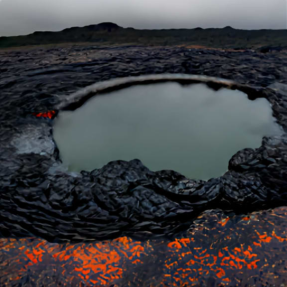 a geyser in the middle of a lava field