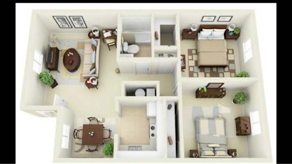 a bedroom floor plan with a bathroom and a living room
