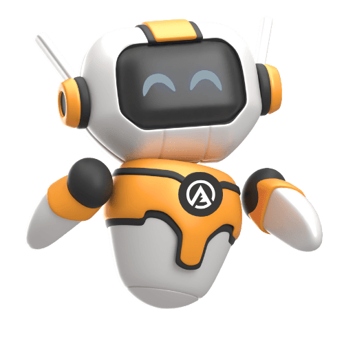 A cartoon robot with a white and orange body and a smiling face.