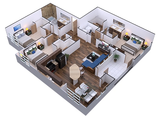 Floor Plan  a 3d floor plan of a house with a heart shape cut out of the middle of