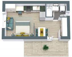 a 3d floor plan of a bedroom with a bed and a closet