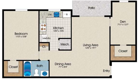 the floor plan of a small house with a garage