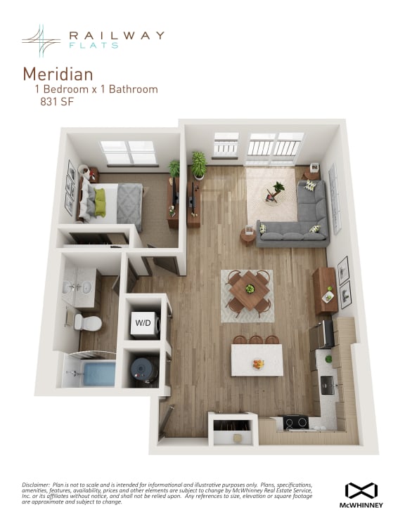 Meridian Floor Plan - 1 Bed/1 Bath 831 Sq. Ft. at Railway Flats Apartments, Loveland, CO