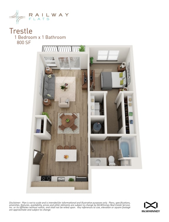 Trestle Floor Plan - 1 Bed/1 Bath 800 Sq. Ft. at Railway Flats Apartments, Colorado, 80538