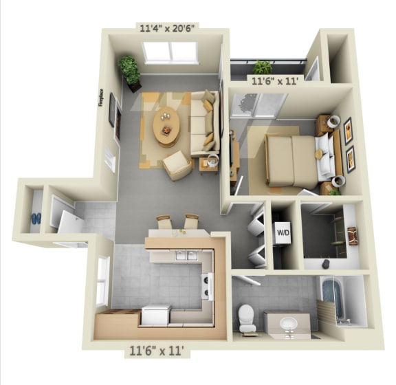 Autumn Oaks Apartments Laurel2 1x1 Floor Plan