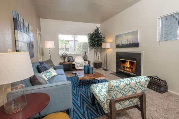Autumn Oaks Model Living Room Furniture & Fireplace