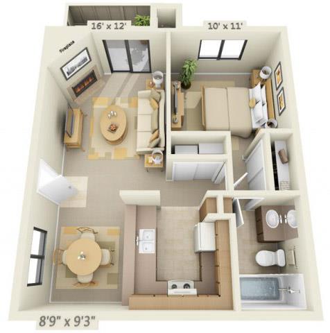 Floor Plan  Sierra Glen 1x1 Floor Plan 634 Square Feet