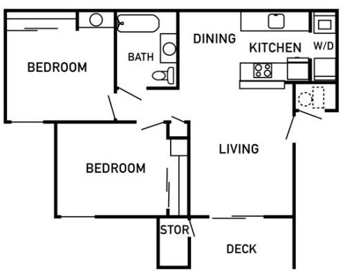 Zinfandel Village Apartments 2x1.3 Floor Plan 838 Square Feet