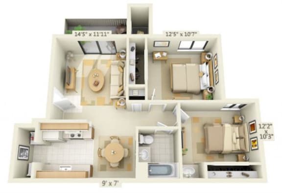 Zinfandel Village Apartments 2x1.3 Floor Plan 838 Square Feet