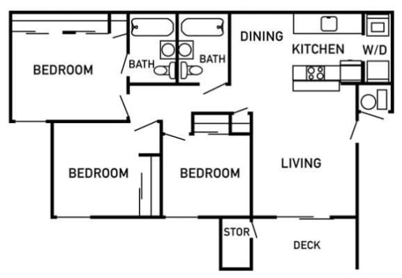 Zinfandel Village Apartments 3x2 Floor Plan 1022 Square Feet