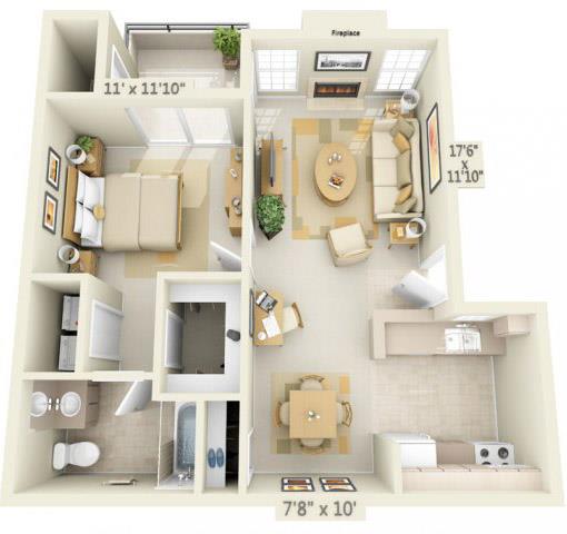 Floor Plan  Rocklin Gold Apartments 1x1 Floor Plan 784 Square Feet
