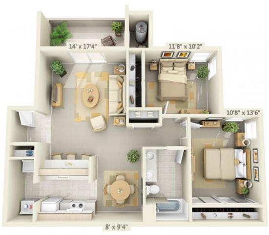 Stanford Heights Apartments Centennial 2x1 Floor Plan 985 Square Feet