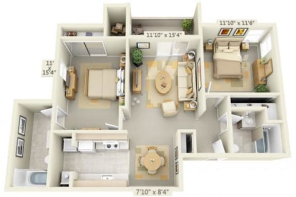 Stanford Heights Apartments Randall 2x2 Floor Plan 969 Square Feet