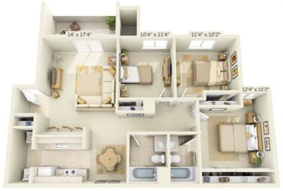 Sunset Summit Apartment Mt. Everest 3x2 Floor Plan 1174 Square Feet