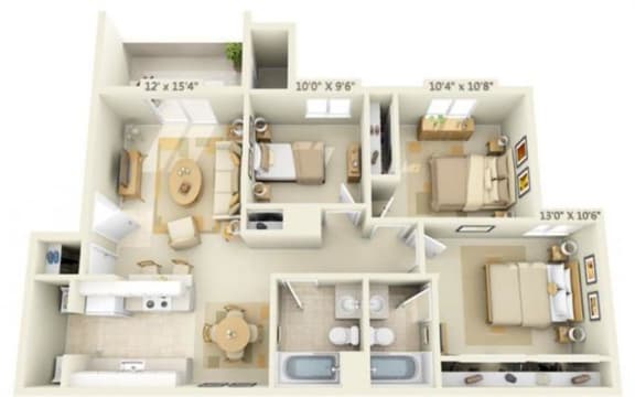 Sunset Summit Apartment Mt. McKinley Floor Plan 1022 Square Feet