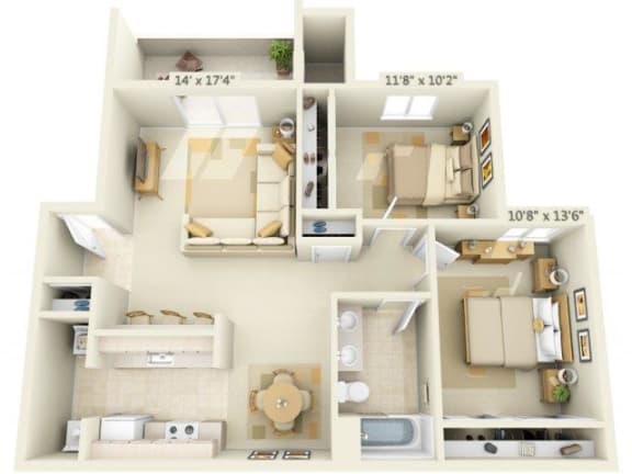 Sunset Summit Apartment N. Palisade 2x1 Floor Plan 974 Square Feet
