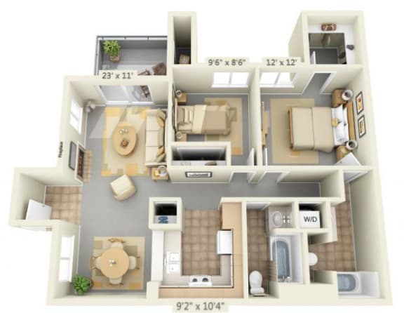 Autumn Oaks Apartments Silverleaf 2x2 Floor Plan 905 Square Feet
