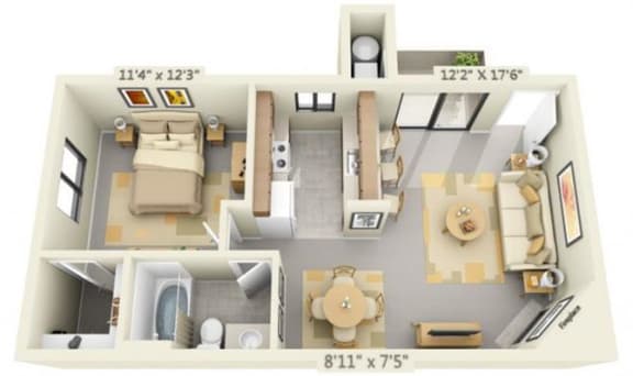 Floor Plan  Pepperwood Apartments 1x1 Floor Plan 610 Square Feet