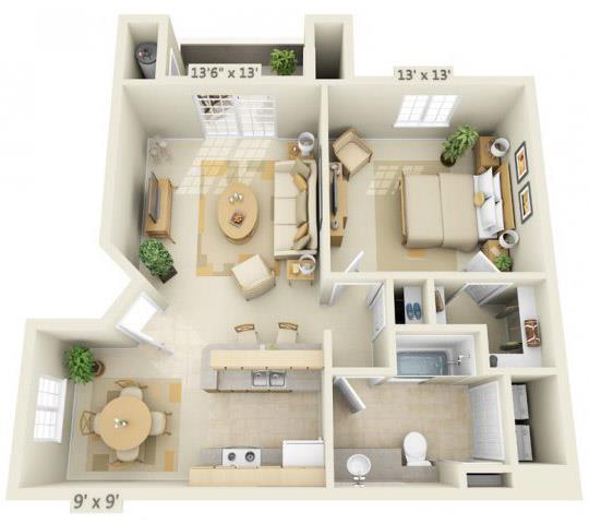 Floor Plan  Stoneridge Apartments Onyx 1x1 Floor Plan 750 Square Feet