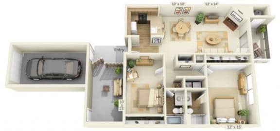 Floor Plan  Delta Pointe Apartments Schooner 2x2 Floor Plan 1070 Square Fee