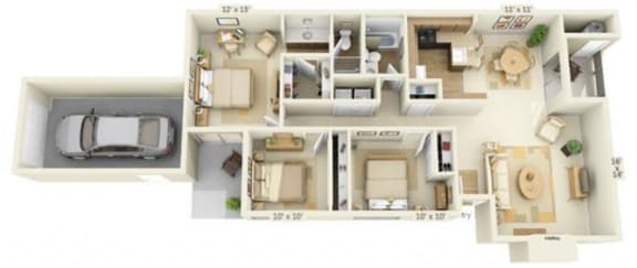 Delta Pointe Apartments Trimaran 3x2 Floor Plan 1290 Square Fee
