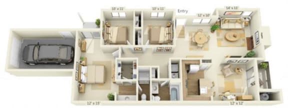 Floor Plan  Delta Pointe Apartments Windjammer 3x2 Floor Plan 1413 Square Fee