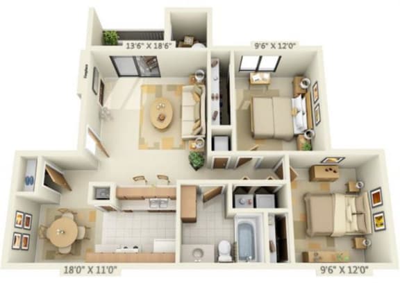 Pheasant Pointe Apartments Magnolia 2x1 Floor Plan 860 Square Feet