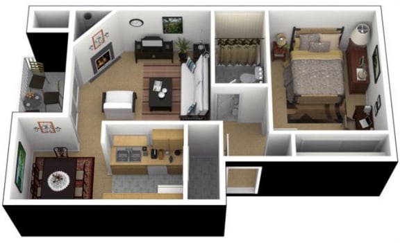 Hunt Club Apartments 1x1 Jr. Floor Plan 580 Square Feet
