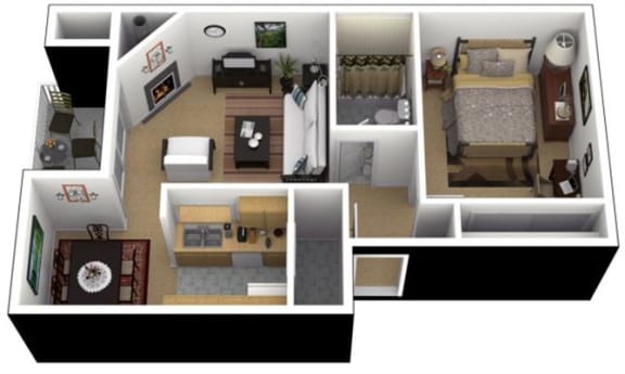 Hunt Club Apartments 1x1 Lrg. Floor Plan 637 Square Feet