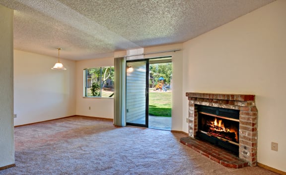 Fireplace &amp; Patio Sliding Door at Chambers Creek Estates, WA 98467