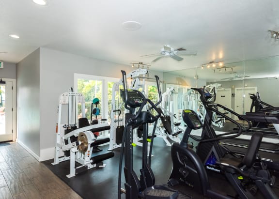 Crown Court fitness center and pool access door, Clackamas, OR, 97015