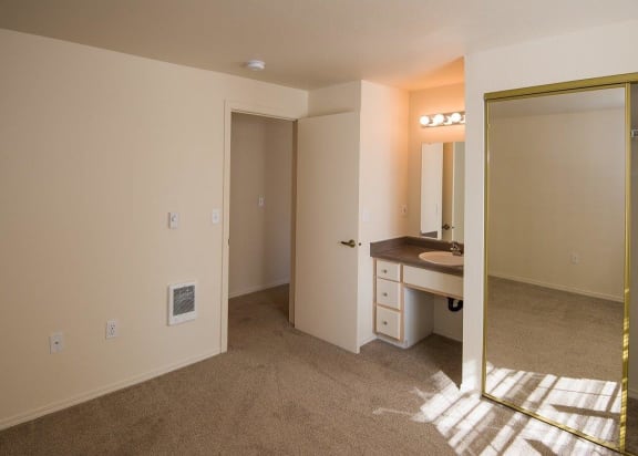 Primary Bedroom Vanity at Hathaway Court Apartments, Wilsonville, 97070
