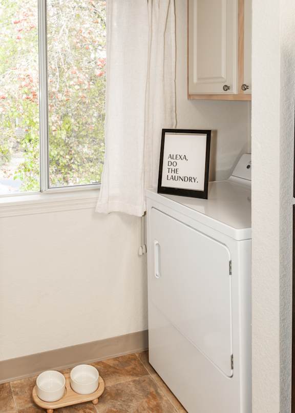 Model laundry and window at King's Court Apartments, Beaverton, 97006