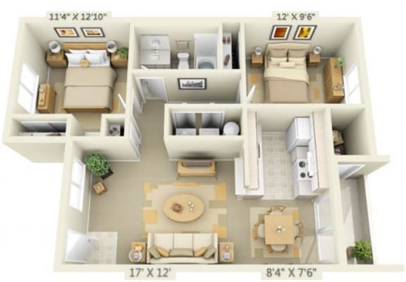 Floor Plan  Elmonica Court Apartments 2x1.3 Floor Plan 900 Square Feet