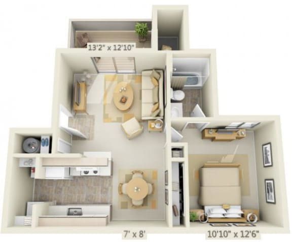 Kings Court Apartments 1x1 Floor Plan 619 Square Feet
