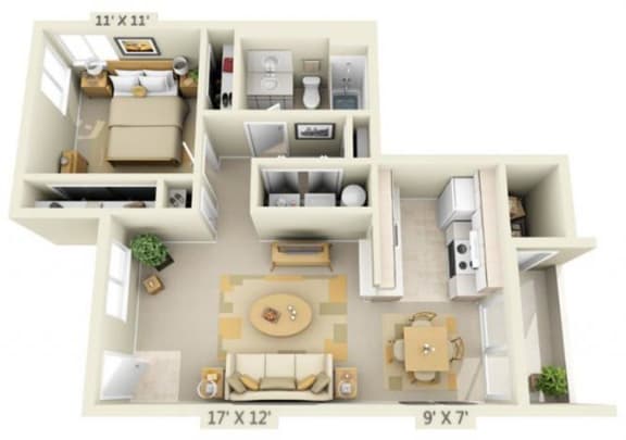 Sir Charles Court Apartments 1x1 Floor Plan 719 Square Feet