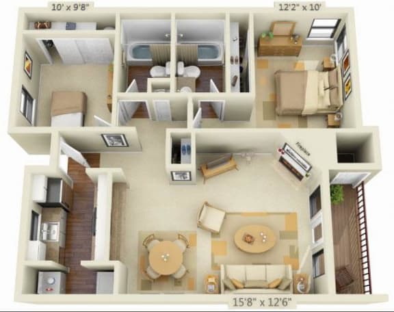 Sunstone Parc Apartments 2x2 Floor Plan 906 Square Feet