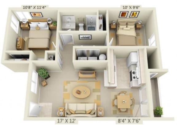 Floor Plan  2x1 Floor Plan A 896 Square Feet  at Creekside Village, Eugene, Oregon