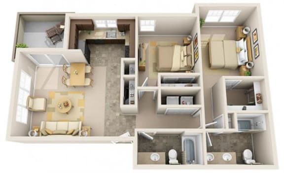 The Landing Apartments The Anchor 2x2 Floor Plan 977 Square Feet