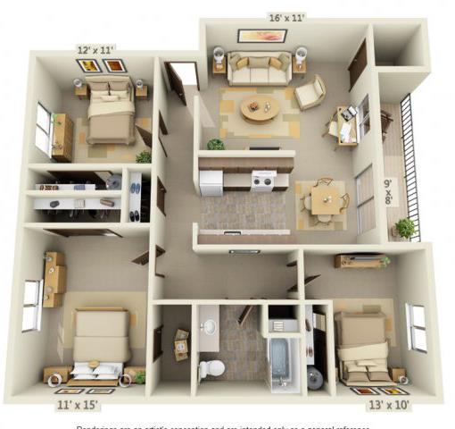 Floor Plan  3x1 Floor Plan 1016 Square Feet at Cedar Lane and Garden Glen, Portland
