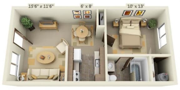 Floor Plan  1x1 Floor Plan A 544 Square Feet at Cedar Lane and Garden Glen, Portland, OR, 97223