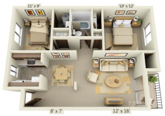 Floor Plan  2x1 Floor Plan 776 Square Feet at Cedar Lane and Garden Glen, Oregon, 97223