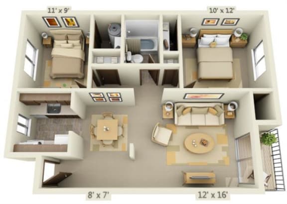 Floor Plan  2x1 Floor Plan A 776 Square Feet at Cedar Lane and Garden Glen, Portland, OR, 97223