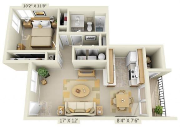 Floor Plan  1x1 West Floor Plan A 688 Square Feet at Shadow Hills, Portland, OR